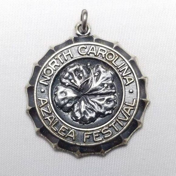 Vintage North Carolina Azalea Festival Sterling Silver Charm Pendant, Estate - Picture 1 of 6